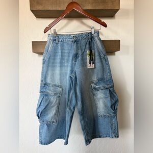 SONG|Slouchy Jort,oversized cargo baggy jean shorts-Blue Denim,size 00/23•••NWT